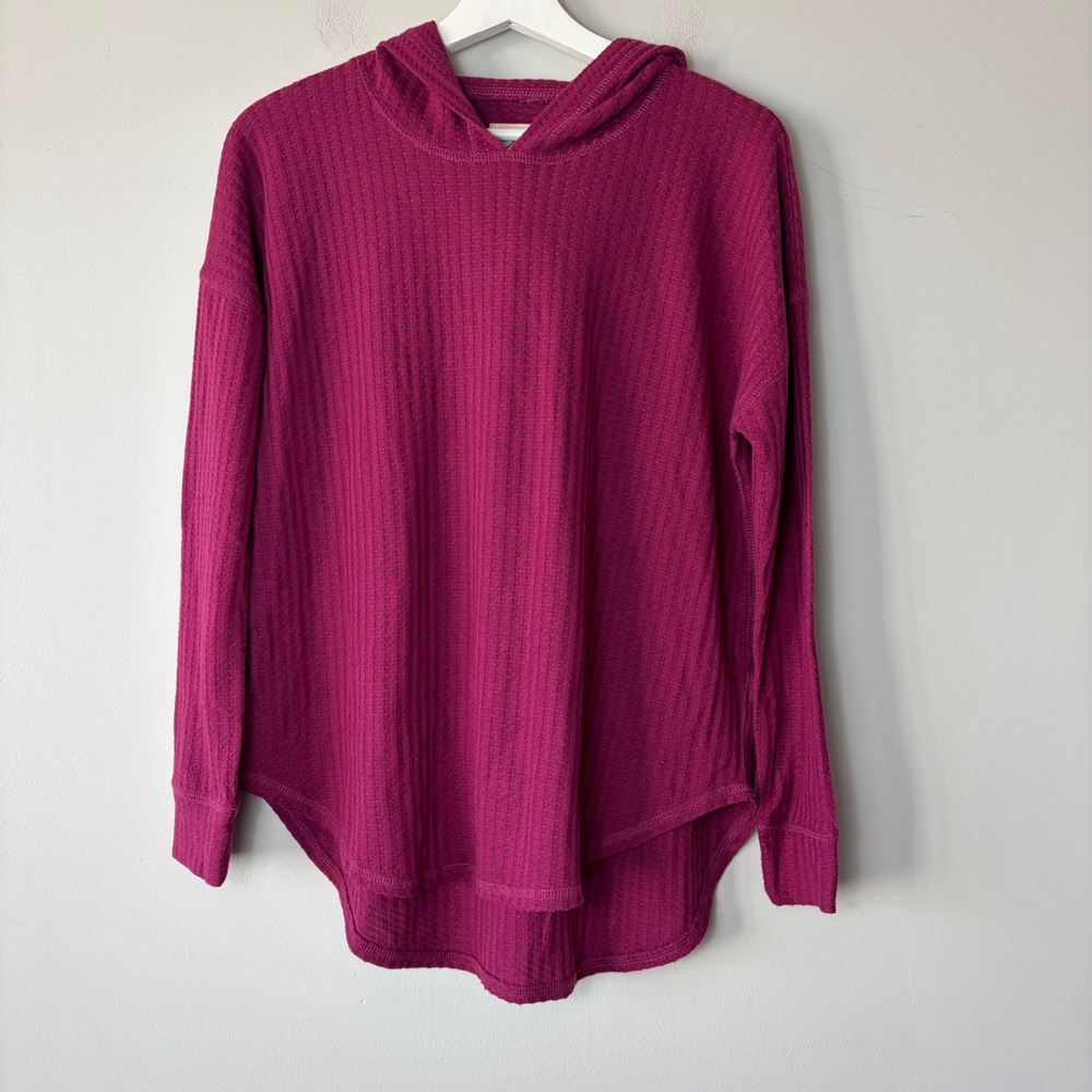 Chaser Women's Waffle Knit Thermal Hoodie Magenta Purple High Low Hem Small